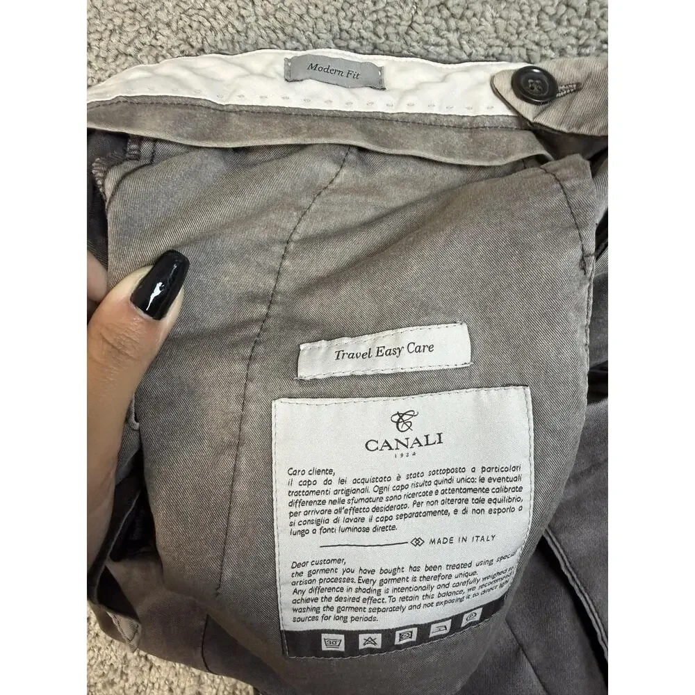 Canali Pants Mens 52 Brown Wool Chino Slim Fit Cotton Travel Easy Care Pockets